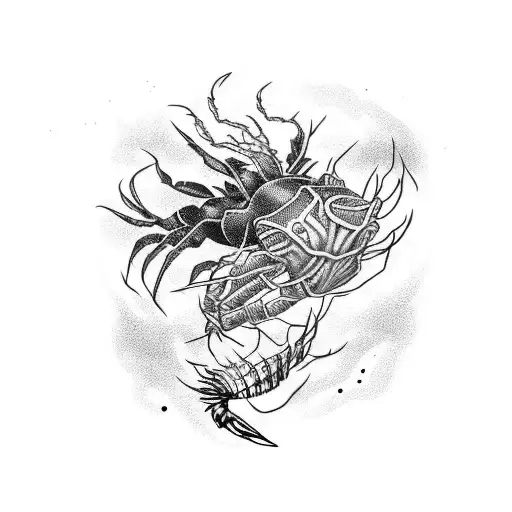 legs sleeve with seaweed, blue crab and lion fish  tattoo design idea