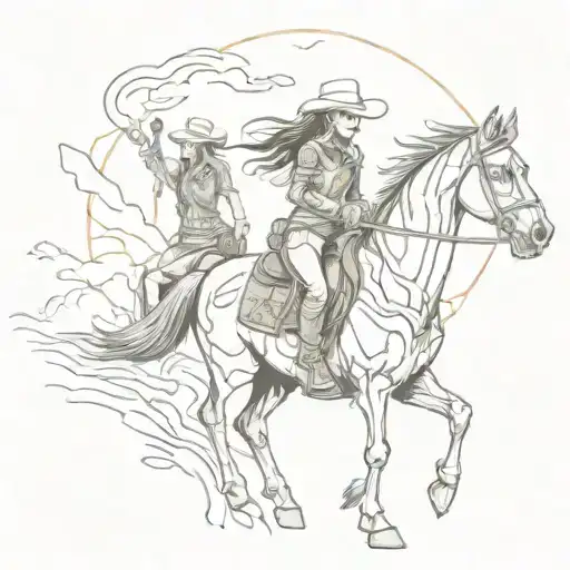 skeleton horse and skeleton cowgirl riding leaving a trail behind them   tattoo design idea