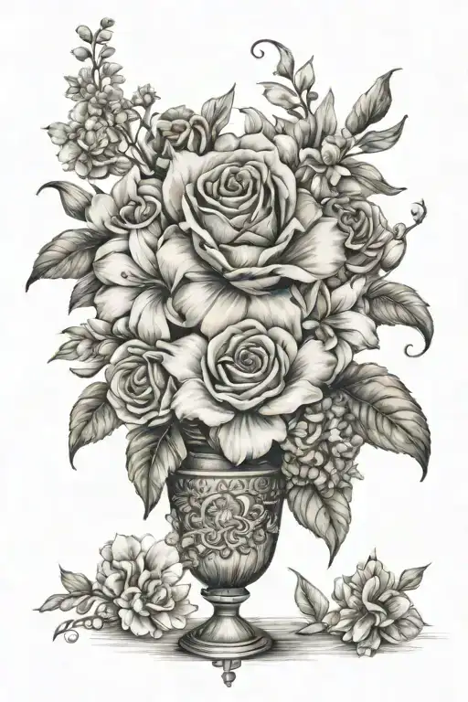 january, march, august birth month long flower bouquet  tattoo design idea