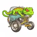 gecko driving a car tattoo design idea