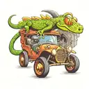 gecko driving a car tattoo design idea