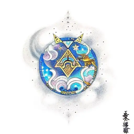 A celestial-themed tattoo combining the symbols of Gemini and Sagittarius in a unique design tattoo design idea