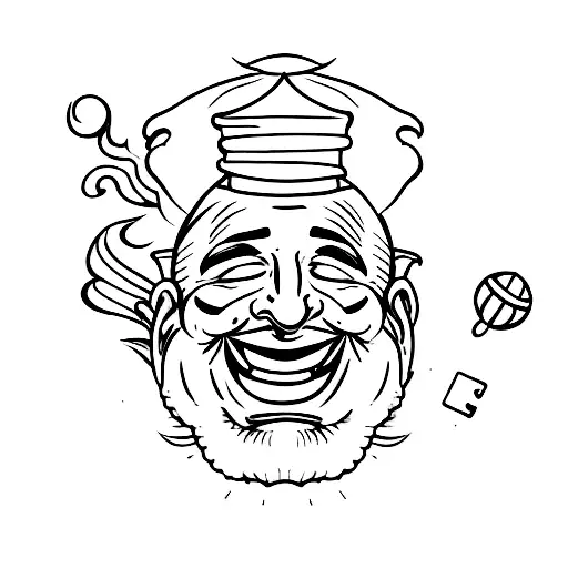 a jester hysterically pointing at normal man and laughing  tattoo design idea