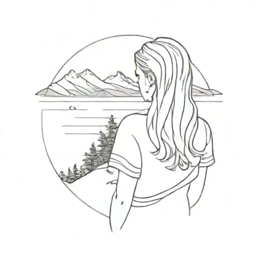 girl overlooking ocean and mountains in snow, she is sad and overlooking away from the foreground tattoo design idea