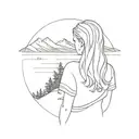 girl overlooking ocean and mountains in snow, she is sad and overlooking away from the foreground tattoo design idea