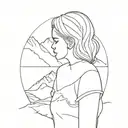 girl overlooking ocean and mountains in snow, she is sad and overlooking away from the foreground tattoo design idea