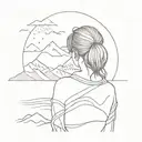girl overlooking ocean and mountains in snow, she is sad and overlooking away from the foreground tattoo design idea