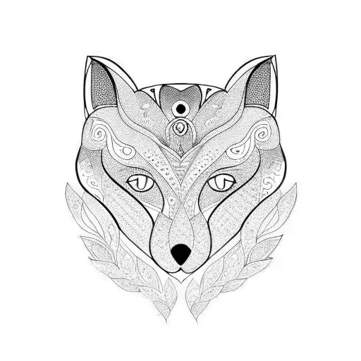 Intricate geometric design featuring a fox, frog, and owl intertwined tattoo design idea