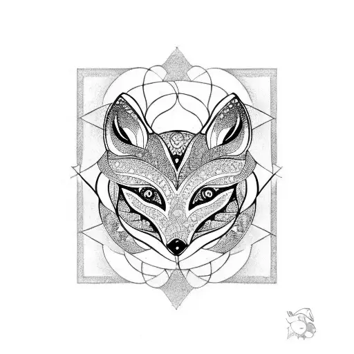 Intricate geometric design featuring a fox, frog, and owl intertwined tattoo design idea
