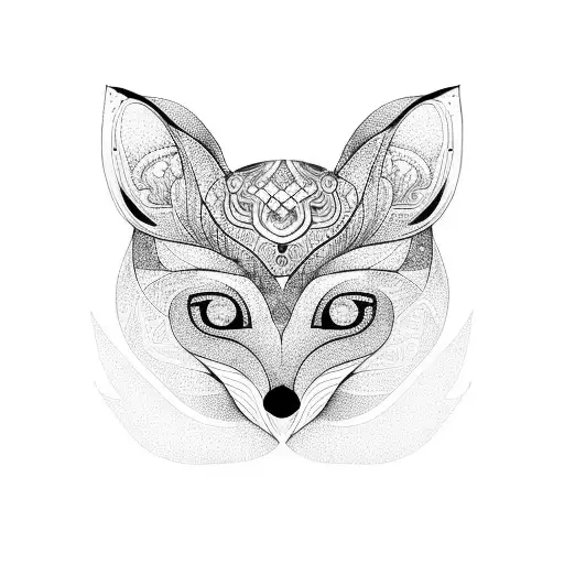 Intricate geometric design featuring a fox, frog, and owl intertwined tattoo design idea