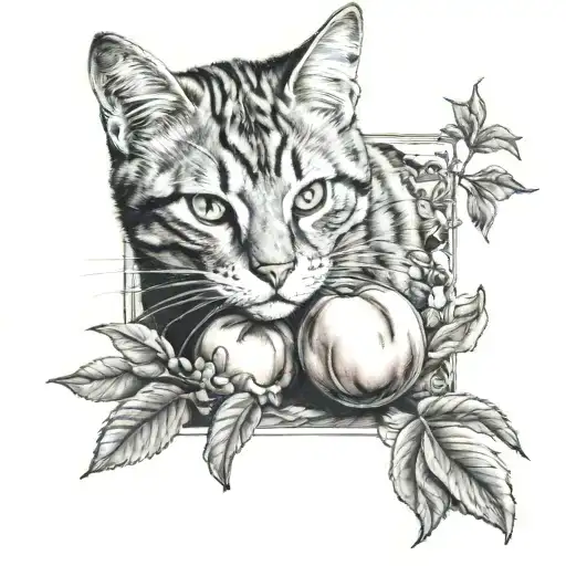 orange cat and peaches tattoo design idea