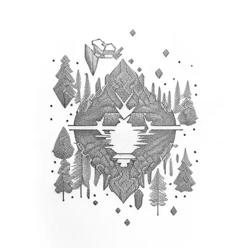 a captivating tattoo sleeve that seamlessly merges the serene beauty of a lush forest with the boundless expanse of the  tattoo design idea