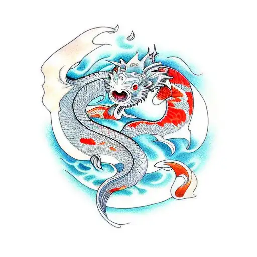 Dragon koi carp waterfall tattoo design idea
