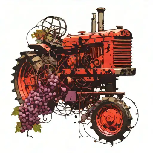 tractor grill with grape vines and grapes tattoo design idea