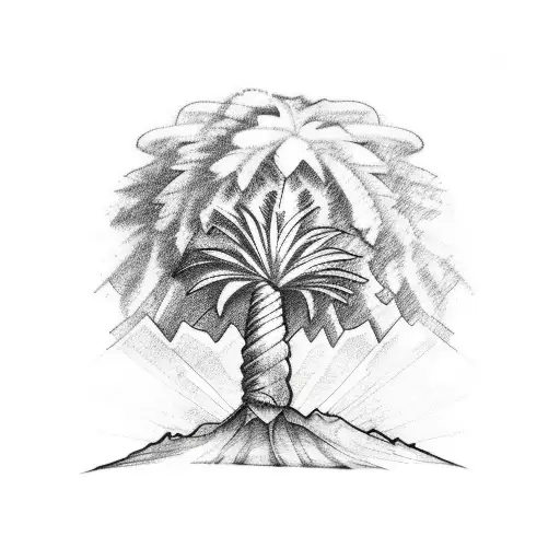 A sketch-style tattoo of a palm tree growing out of a hill, representing the connection between Colorado and Haiti tattoo design idea