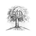 A sketch-style tattoo of a palm tree growing out of a hill, representing the connection between Colorado and Haiti tattoo design idea