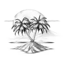 A sketch-style tattoo of a palm tree growing out of a hill, representing the connection between Colorado and Haiti tattoo design idea