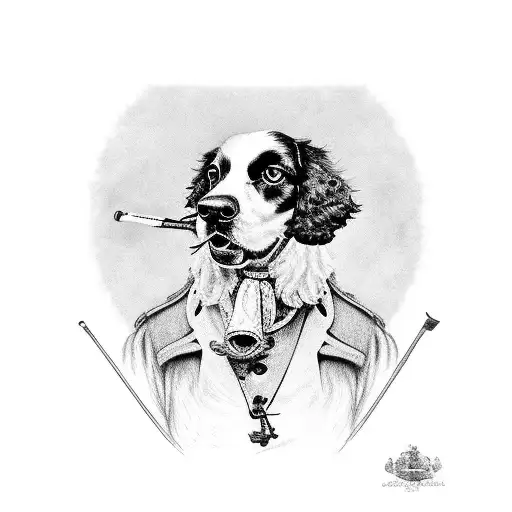 english springer spaniel with tobacco pipe tattoo design idea