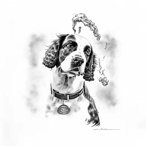 english springer spaniel smoking briar pipe tattoo design idea