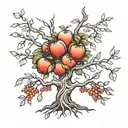 big tree, branches with fruit, somw branches dead  tattoo design idea