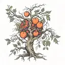 big tree, branches with fruit, somw branches dead  tattoo design idea