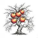 big tree, branches with fruit, somw branches dead  tattoo design idea