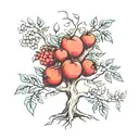 big tree, branches with fruit, somw branches dead  tattoo design idea