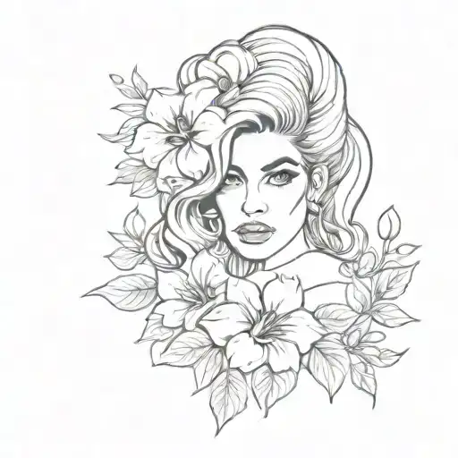 amy winehouse black flowers arround  tattoo design idea