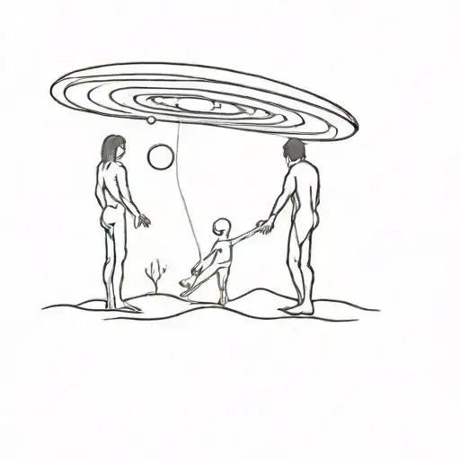 two friends looking at alien abduction scene tattoo design idea