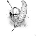 arrow with feather and peace curved wrapped tattoo design idea