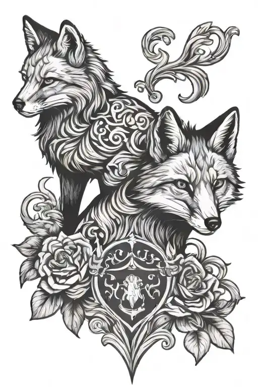 fox family crest tattoo design idea