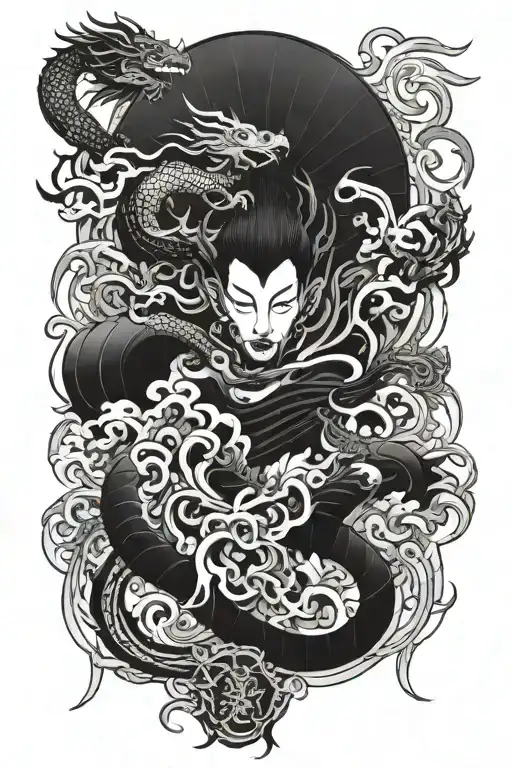 asian myth and metalcore music tattoo design idea