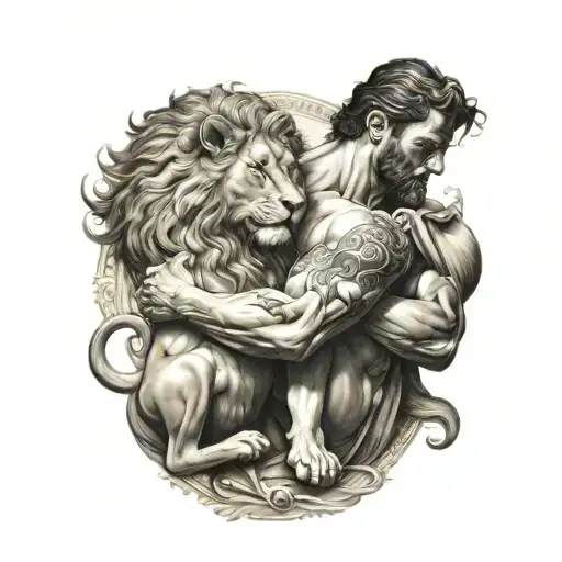 Hercules with lions down him holding tattoo design idea