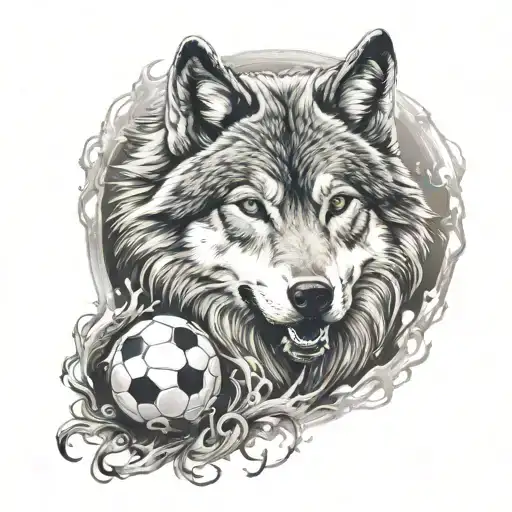 wolf with soccer ball morphing tattoo design idea