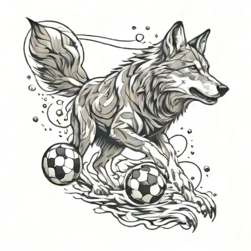 howling wolf with soccer ball transforming tattoo design idea