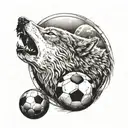 howling wolf holding soccer ball merging tattoo design idea