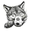 howling wolf holding soccer ball merging tattoo design idea