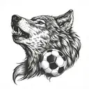 howling wolf holding soccer ball merging tattoo design idea