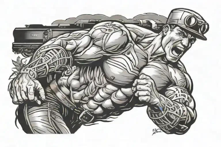 Train Strong Remain Strong man breaking tattoo design idea