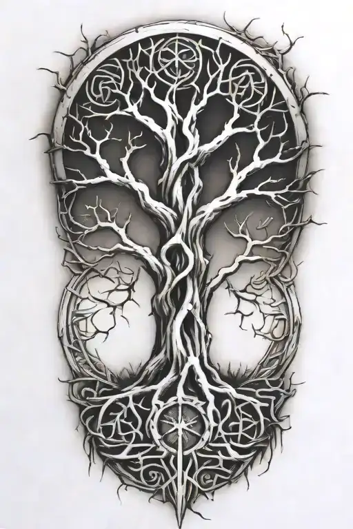 tree with 12/21/2004 in Roman numerals intertwined tattoo design idea