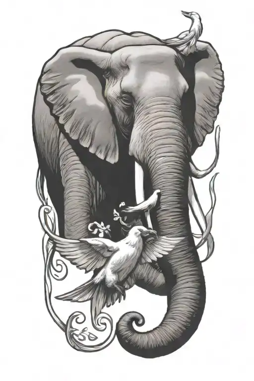 elephant head, two doves, "don't suck", 12/21/2004 tattoo design idea