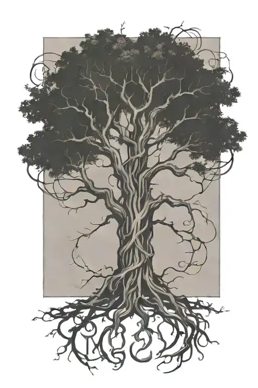 tree with 12/21/2004 in Roman numerals intertwined tattoo design idea