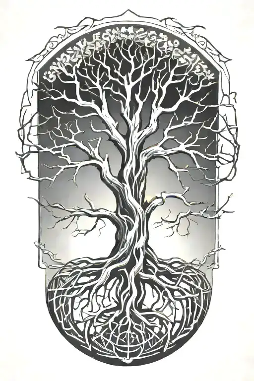 tree with 12/21/2004 in Roman numerals intertwined tattoo design idea