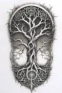 tree with 12/21/2004 in Roman numerals intertwined tattoo design idea