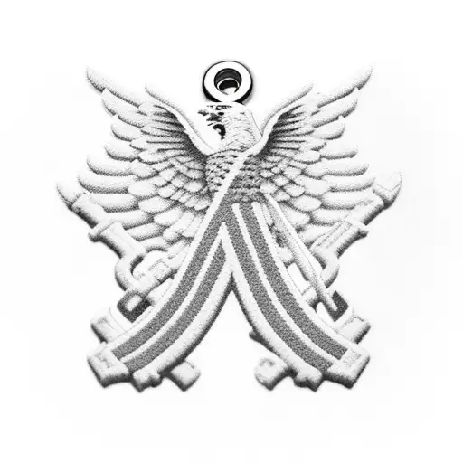 Two headstones on a Hill with dog tags hanging off and a Sky view of the american flag tattoo design idea