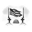 Two headstones on a Hill with dog tags hanging off and a Sky view of the american flag tattoo design idea