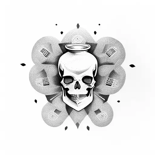 A visually striking tattoo featuring coffee cups forming a skull in a dotwork style tattoo design idea