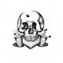 A visually striking tattoo featuring coffee cups forming a skull in a dotwork style tattoo design idea