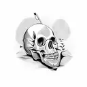 A visually striking tattoo featuring coffee cups forming a skull in a dotwork style tattoo design idea