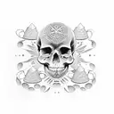 A visually striking tattoo featuring coffee cups forming a skull in a dotwork style tattoo design idea